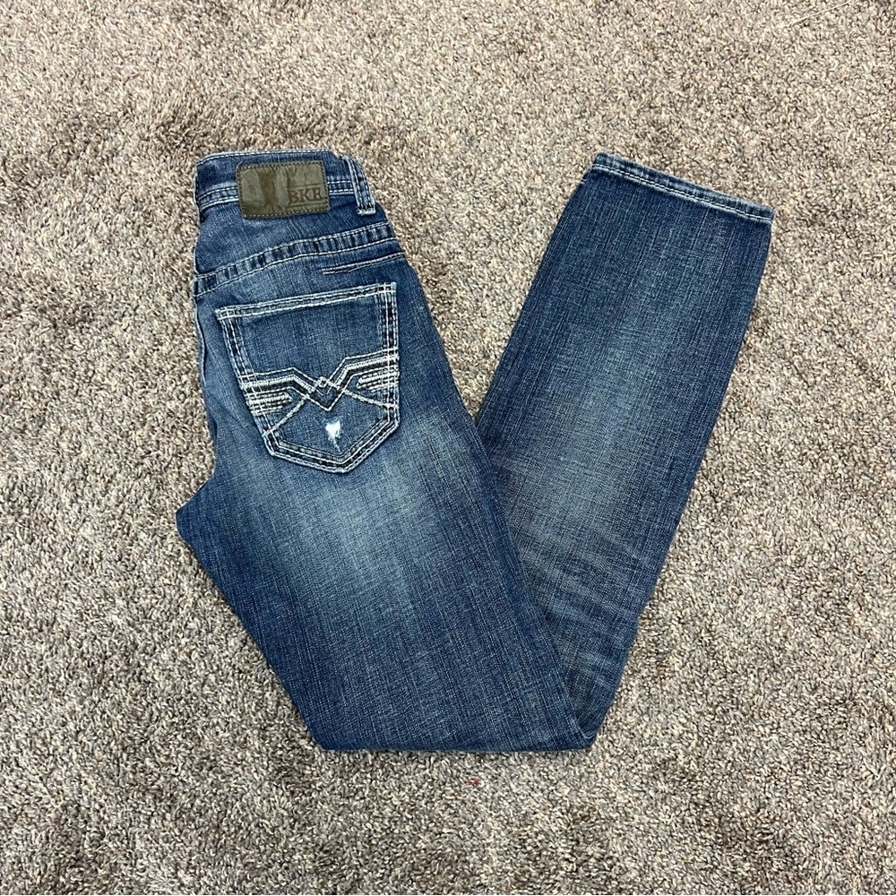 BKE buckle jeans mens 27R blue dark wash straight leg Alec‎ distressed denim